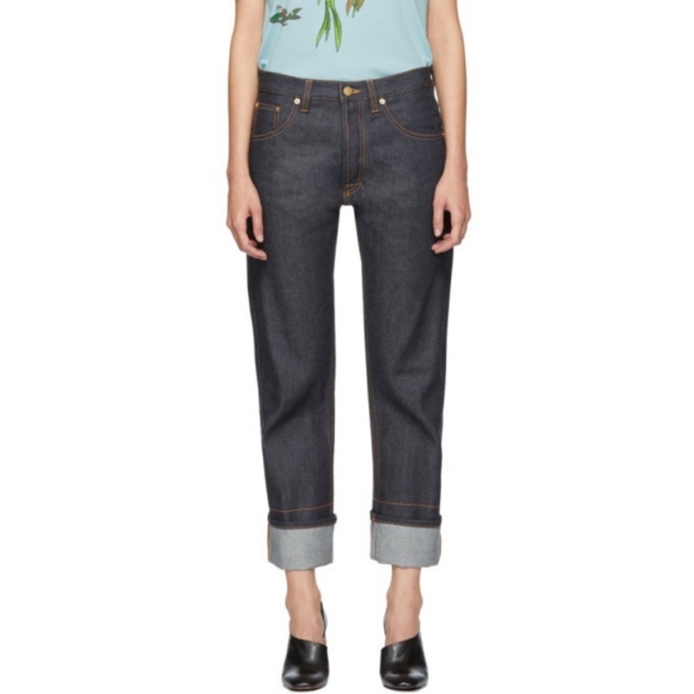 Loewe Back Detail Denim Jeans Women's Size S Indigo Blue Straight Leg Luxury